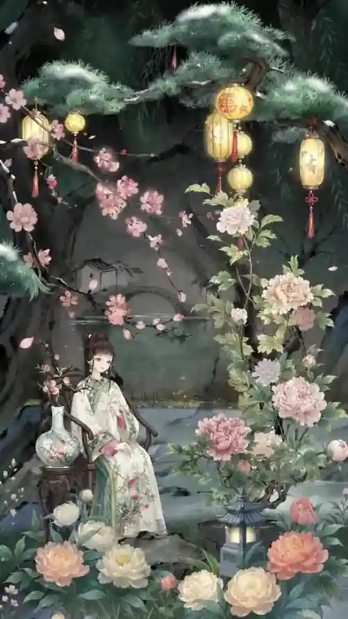 4k庭院壁纸 - 暖暖 - 松树 - 桃花「哲风壁纸」