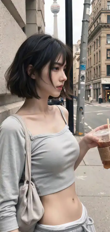 4k侧脸壁纸 - 短发 - 美女 - 街拍「哲风壁纸」