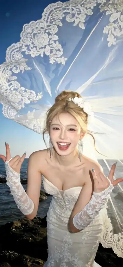 4k写真壁纸 - 婚纱 - 新娘 - 海边「哲风壁纸」