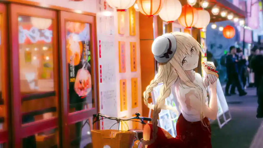 4k夜市壁纸-店铺 - 月姬-灯笼「哲风壁纸」