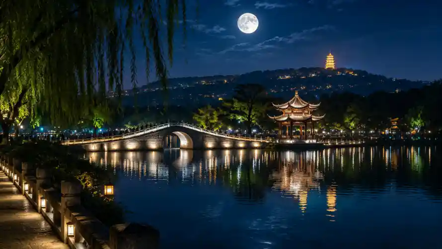 4k亭子壁纸 - 垂柳 - 拱桥 - 月夜「哲风壁纸」 4k亭子壁纸 - 垂柳 - 拱桥 - 月夜「哲风壁纸」