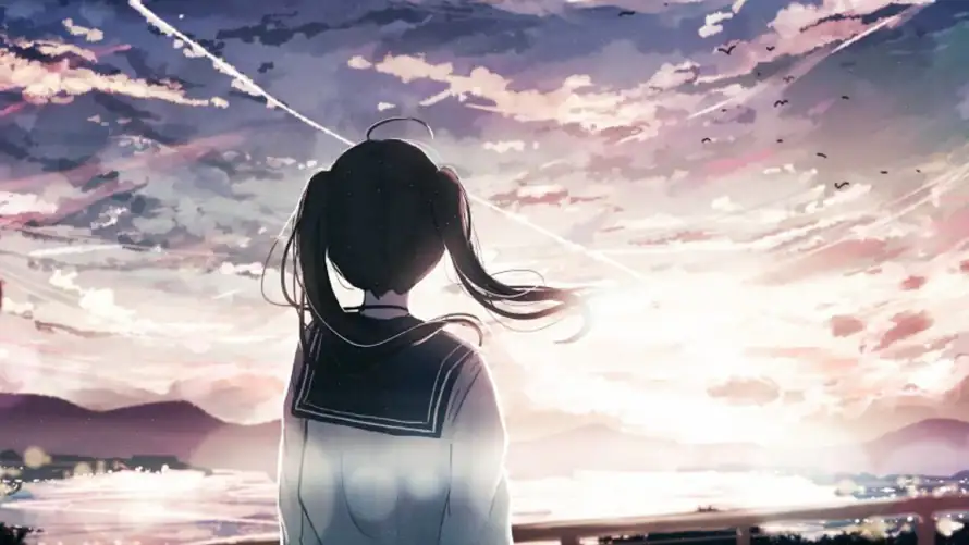 2k天空壁纸-女孩 - 晚霞-流星「哲风壁纸」