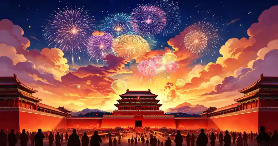 4k北京壁纸 - 国庆 - 夜景 - 插画「哲风壁纸」