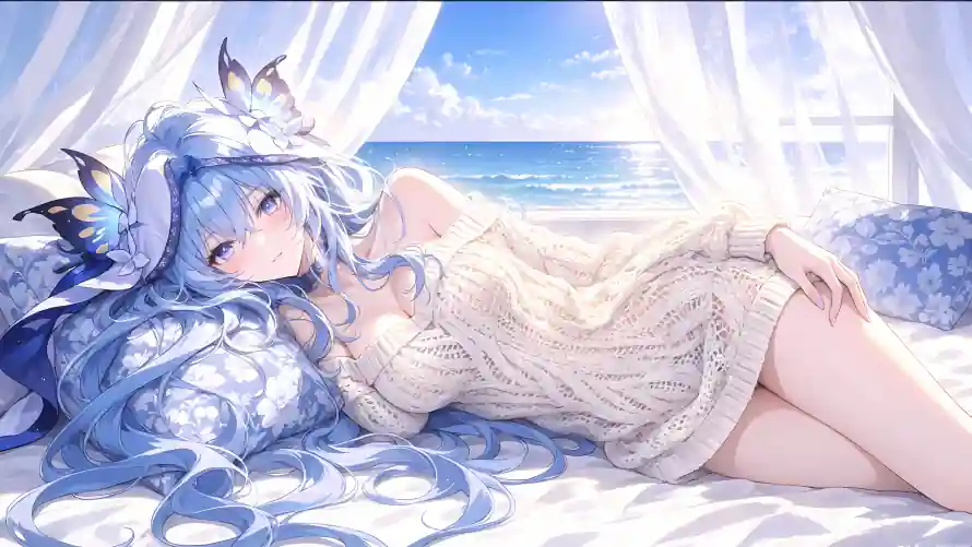 4k侧卧壁纸-卧床 - 夏日-插画「哲风壁纸」