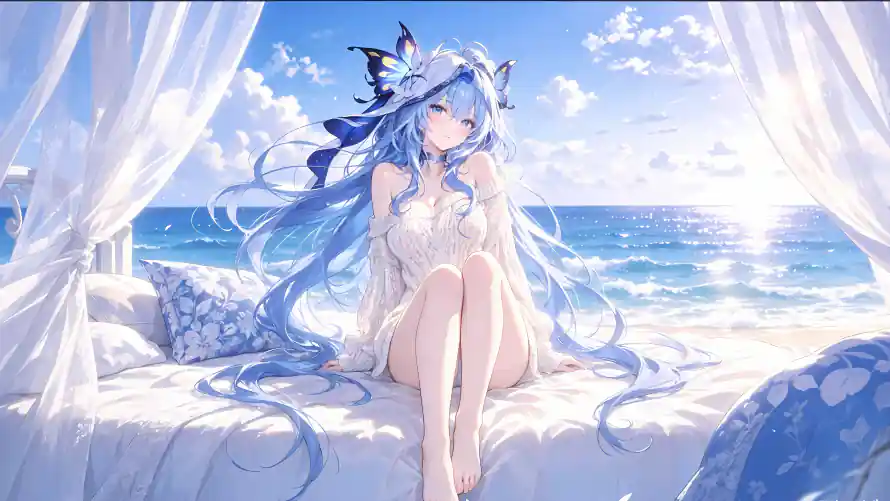 4k夏日壁纸-大海 - 床榻-海边「哲风壁纸」