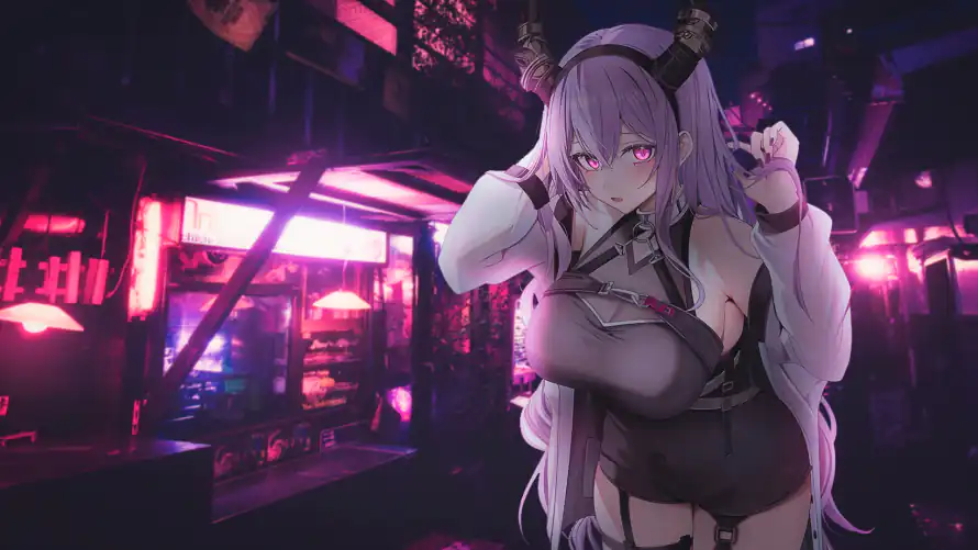 2k夜景壁纸-少女 - 白发-红瞳「哲风壁纸」