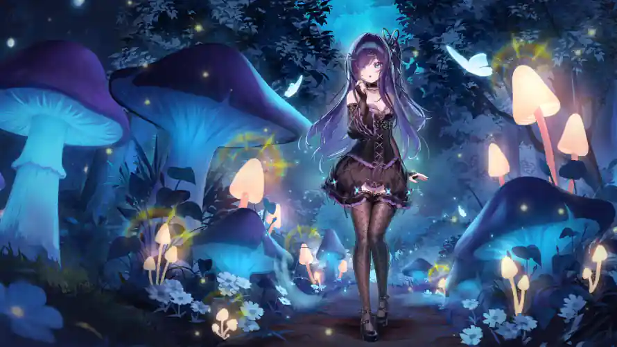 3k夜景壁纸-梦幻 - 蘑菇-蝴蝶「哲风壁纸」