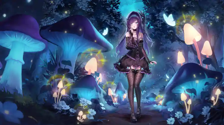 4k夜景壁纸-少女 - 梦幻-森林「哲风壁纸」