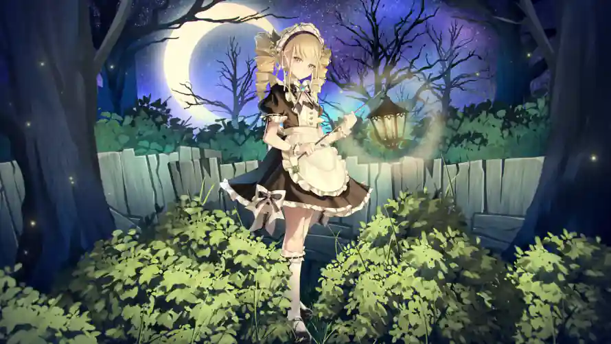 4k夜晚壁纸 - 少女 - 弯月 - 提灯「哲风壁纸」