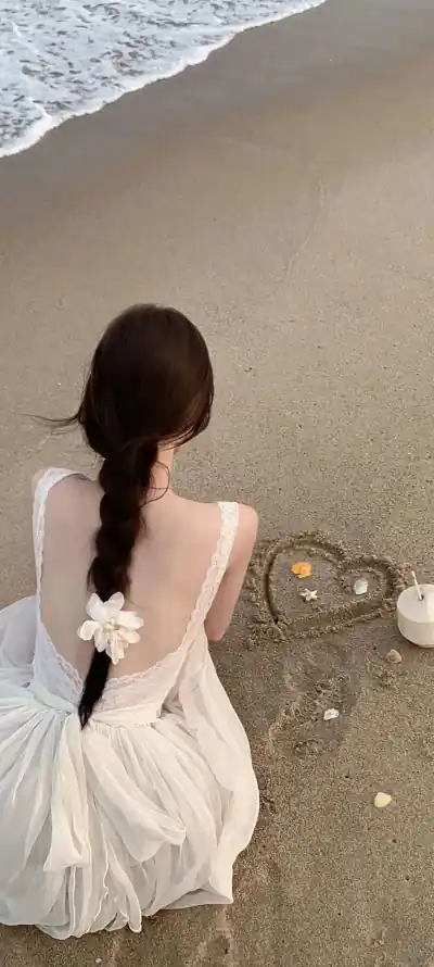 4k沙滩壁纸 - 海浪 - 海边 - 白裙「哲风壁纸」