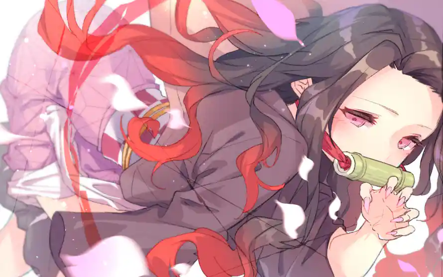 3k少女壁纸-樱花 - 竹筒-红挑染「哲风壁纸」