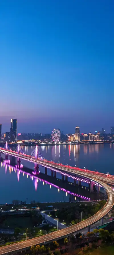 4k湘江壁纸 - 摩天轮 - 立交桥 - 城市夜景「哲风壁纸」