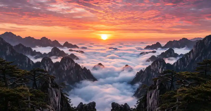 3k云海壁纸-奇峰 - 山峦-日出「哲风壁纸」