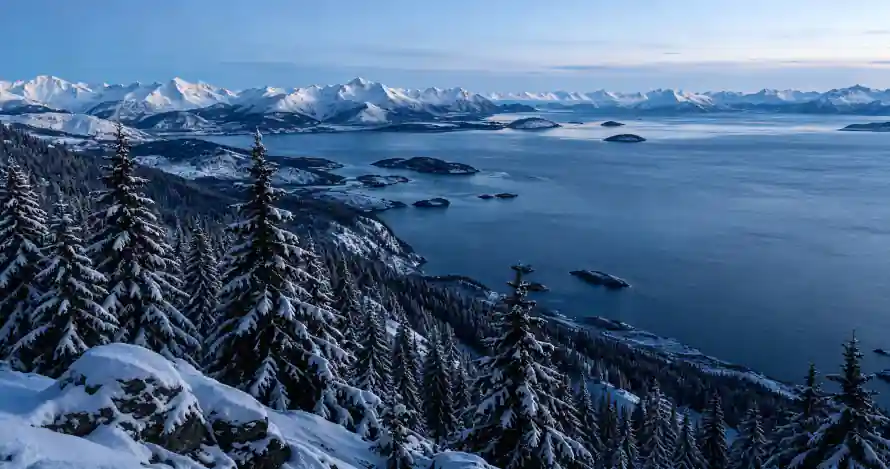 3k壁纸壁纸-岛屿 - 海湾-雪山「哲风壁纸」