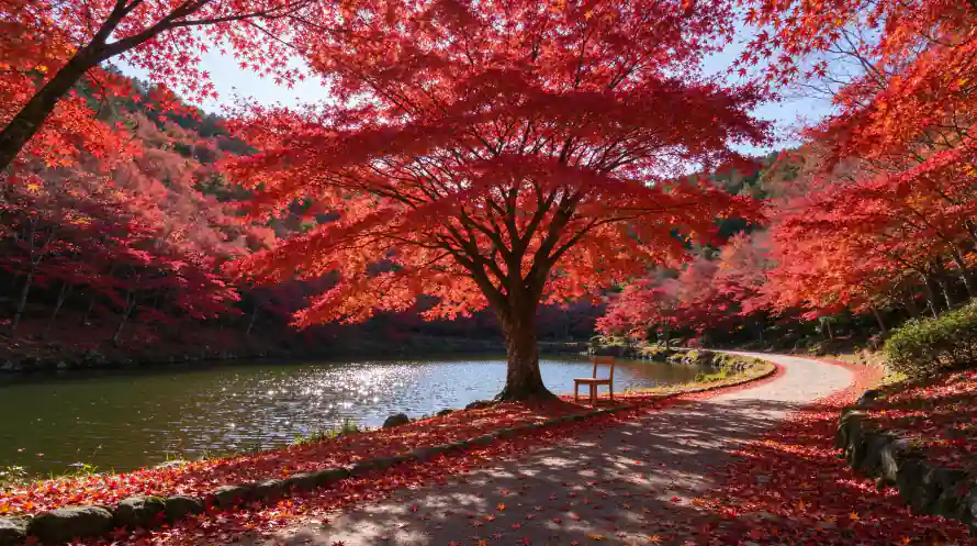 4k山林壁纸 - 枫树 - 步道 - 湖景「哲风壁纸」