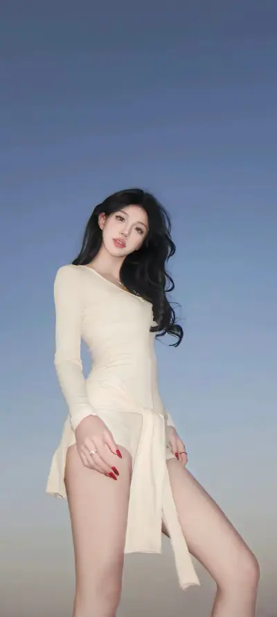 4k美女壁纸 - 人像写真 - 开叉短裙 - 红唇妆容「哲风壁纸」