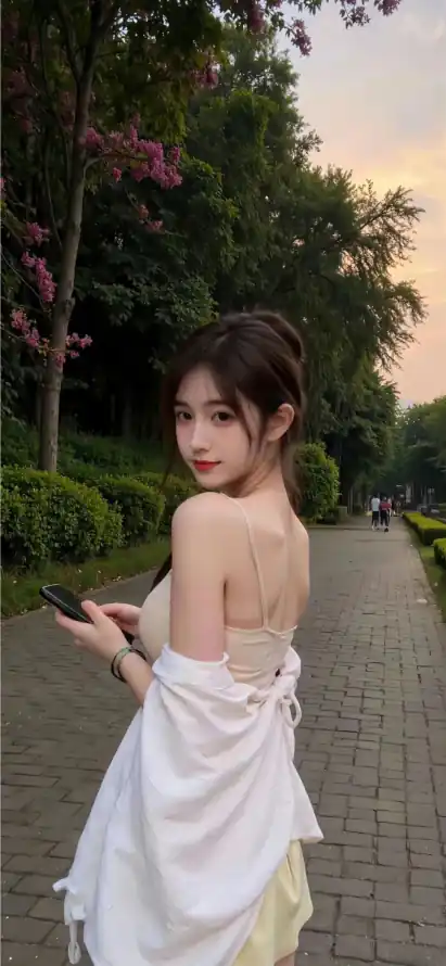 4k美女壁纸 - 回头杀 - 公园步道 - 户外写真「哲风壁纸」