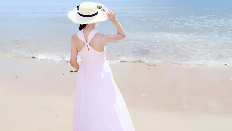 3k沙滩壁纸-海边 - 美女-背影「哲风壁纸」