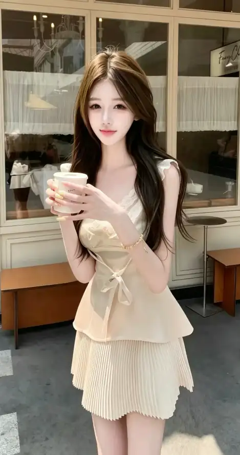 4k手机壁纸 - 美女 - 咖啡店 - 长卷发「哲风壁纸」
