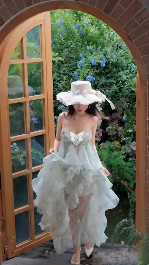 4k美女壁纸 - 人像写真 - 抹胸纱裙 - 拱形木门「哲风壁纸」