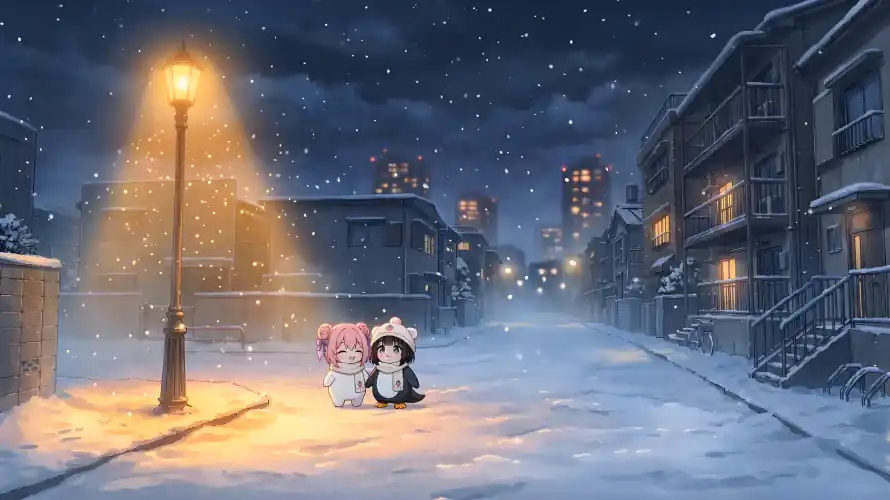 5k冬日壁纸-夜晚 - 路灯-雪夜「哲风壁纸」