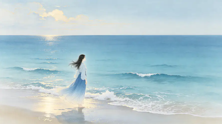 3k少女壁纸-沙滩 - 海浪-海滩「哲风壁纸」