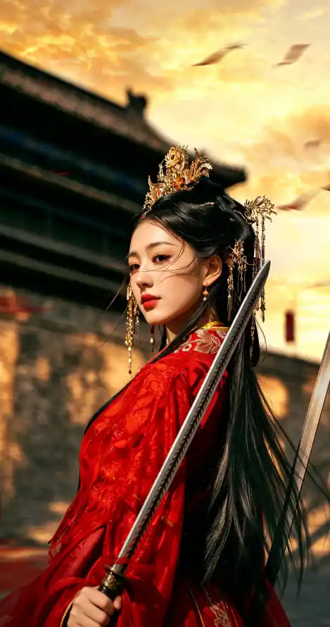 4k侠女壁纸 - 古风 - 汉服 - 落叶「哲风壁纸」