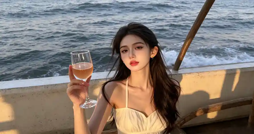 3k海浪壁纸-海边 - 红唇-高脚杯「哲风壁纸」