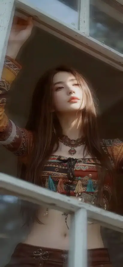 4k暖光壁纸 - 窗边 - 红唇 - 阳台「哲风壁纸」