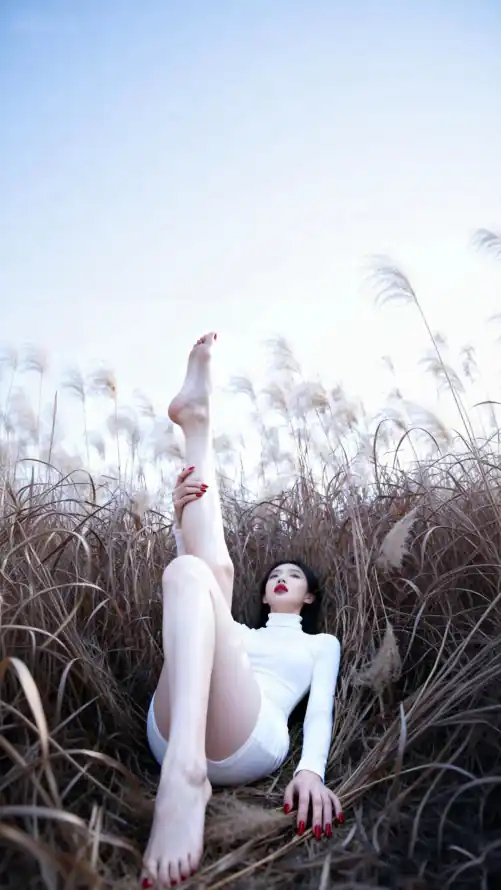 4k红唇壁纸 - 芦苇荡 - 高抬腿 - 户外写真「哲风壁纸」