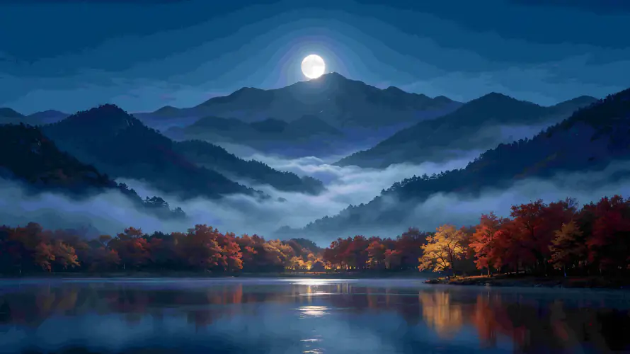 4k夜景壁纸 - 山峦 - 月光 - 湖泊「哲风壁纸」