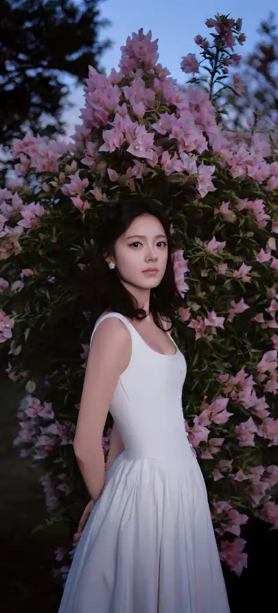 4k写真壁纸 - 少女 - 暮色 - 花丛「哲风壁纸」