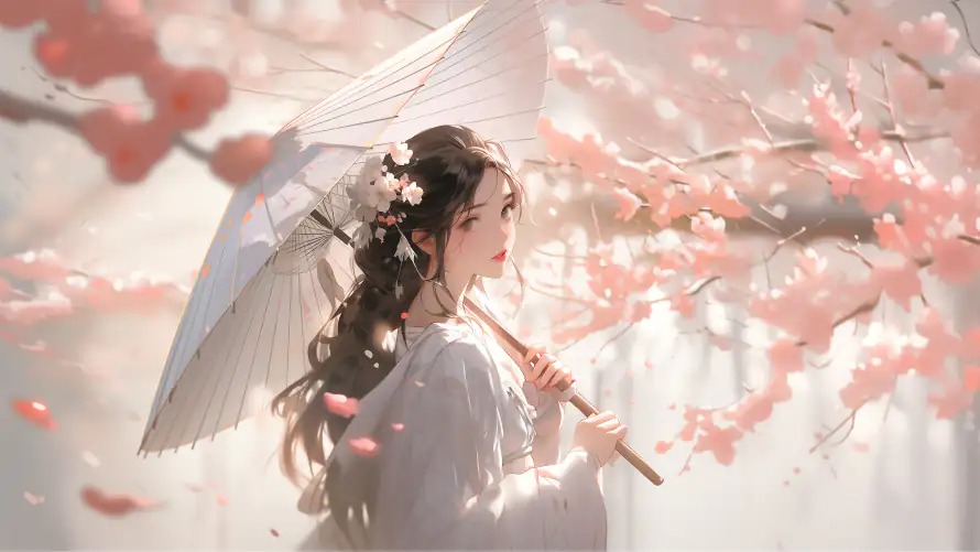 4k发饰壁纸-回眸 - 樱花-汉服「哲风壁纸」