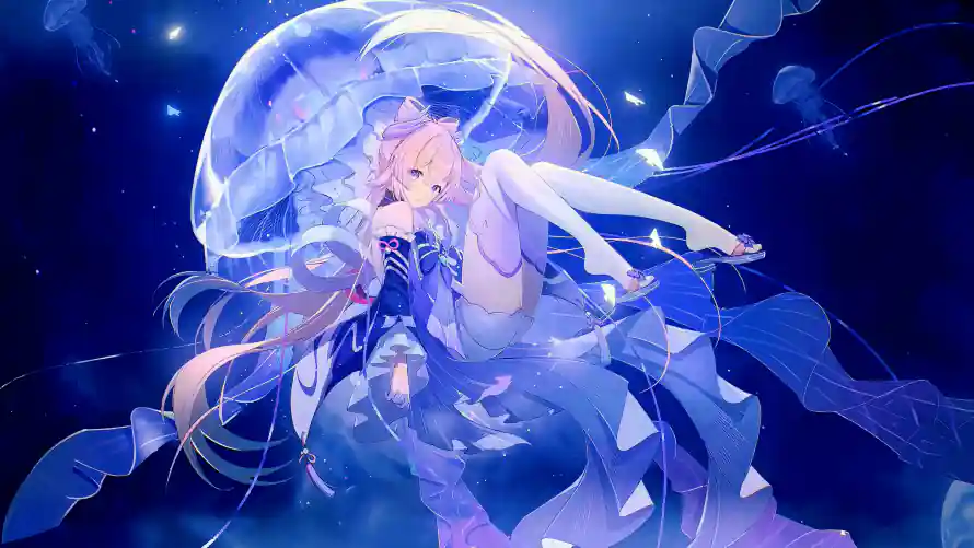 4k星光壁纸-水母 - 深海-漂浮「哲风壁纸」