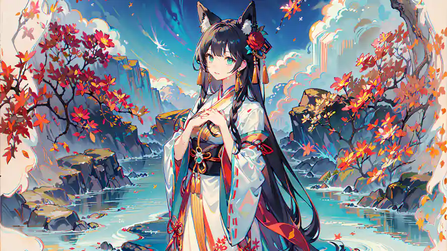 2k古风壁纸-和服 - 山水-流云「哲风壁纸」