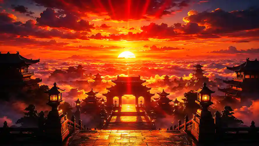3k云海壁纸-天空 - 日落-石阶「哲风壁纸」
