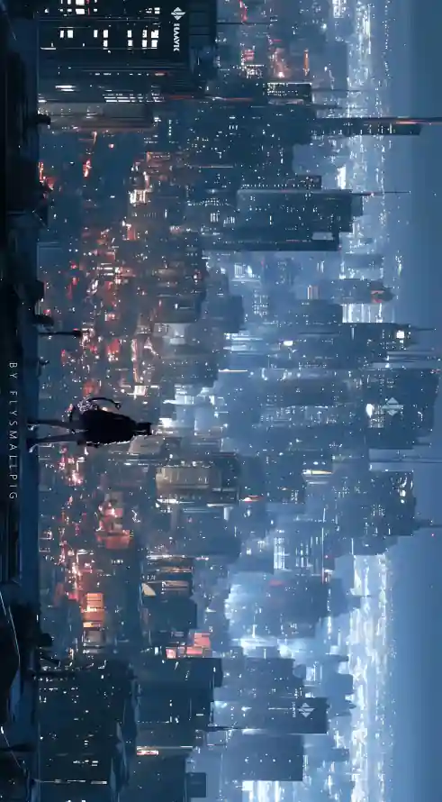 4k雨丝壁纸 - 人物剪影 - 冷蓝色调 - 城市夜景「哲风壁纸」