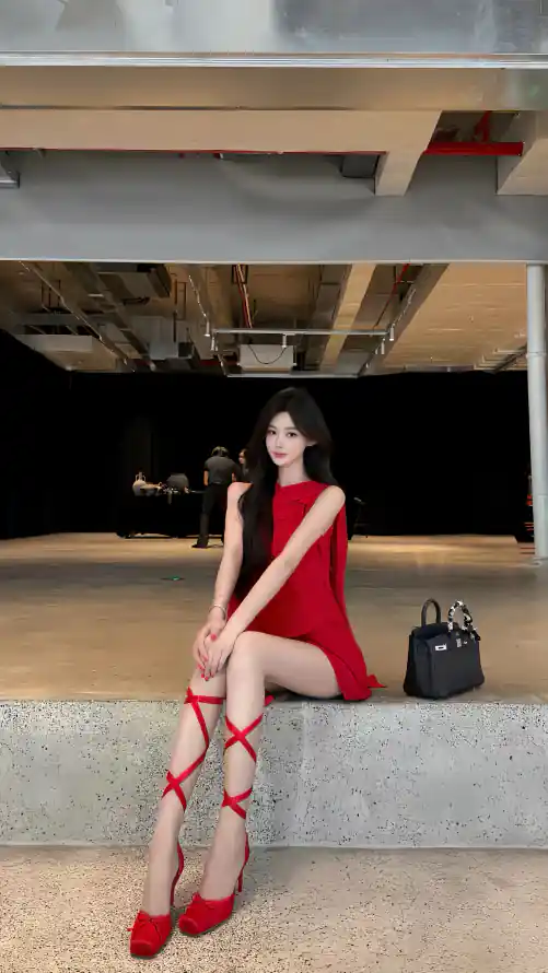 4k坐姿壁纸 - 无袖红裙 - 时尚穿搭 - 红衣美女「哲风壁纸」
