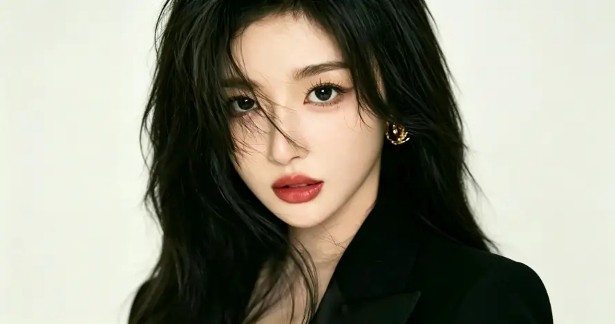 3k年轻女性壁纸-棚拍写真 - 红唇妆容-近景人像「哲风壁纸」