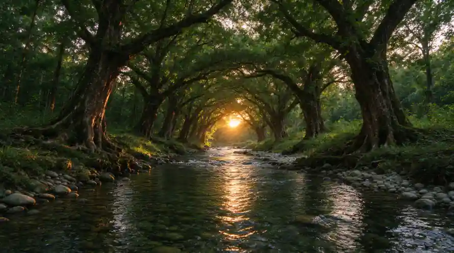 3k倒影壁纸-古树 - 夕阳-岩石「哲风壁纸」