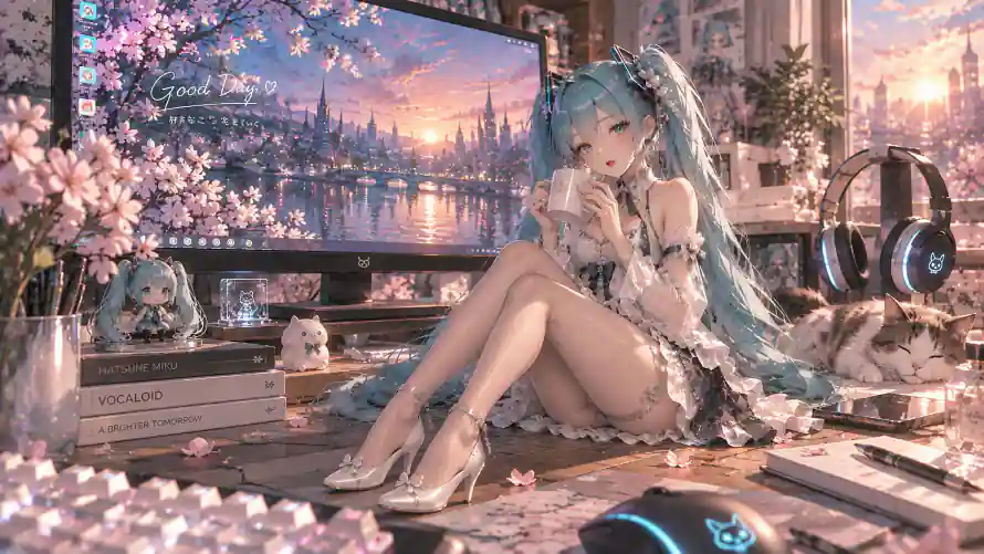 7k暖光壁纸-樱花 - 黄昏-美少女「哲风壁纸」