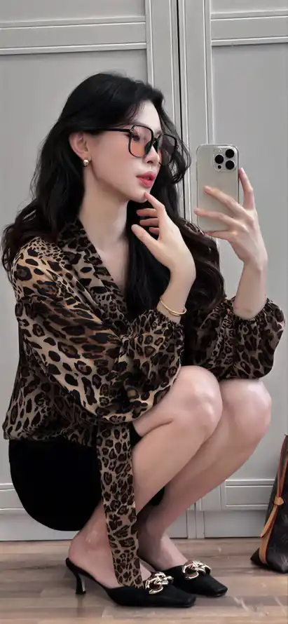 4k红唇壁纸 - 美女 - 豹纹 - 蹲姿「哲风壁纸」