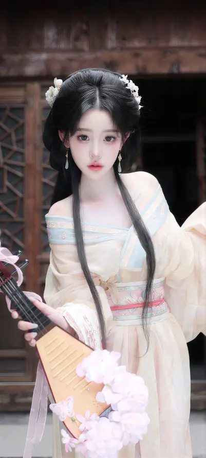 4k古风壁纸 - 琵琶 - 中式庭院 - 乌黑长发「哲风壁纸」