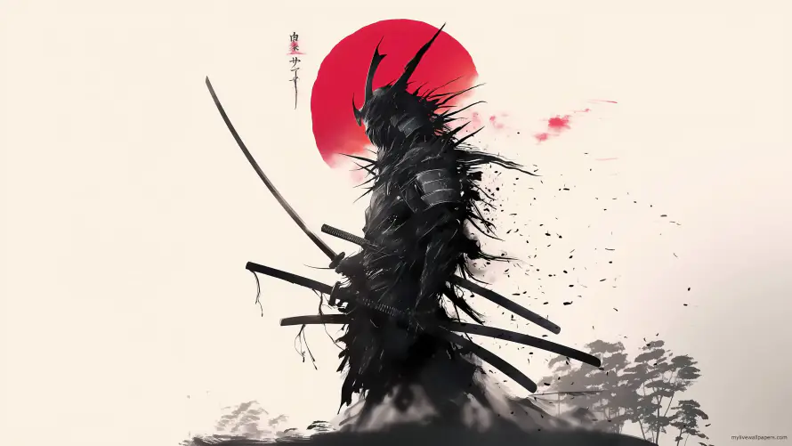 4k剪影壁纸 - 墨点 - 树木 - 武士「哲风壁纸」