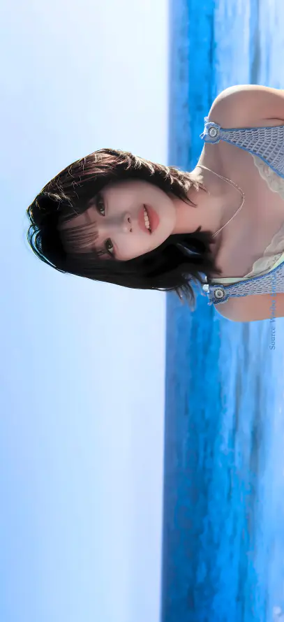 4k宋雨琦壁纸 - 元气少女 - 格纹吊带 - 浅蓝背景「哲风壁纸」