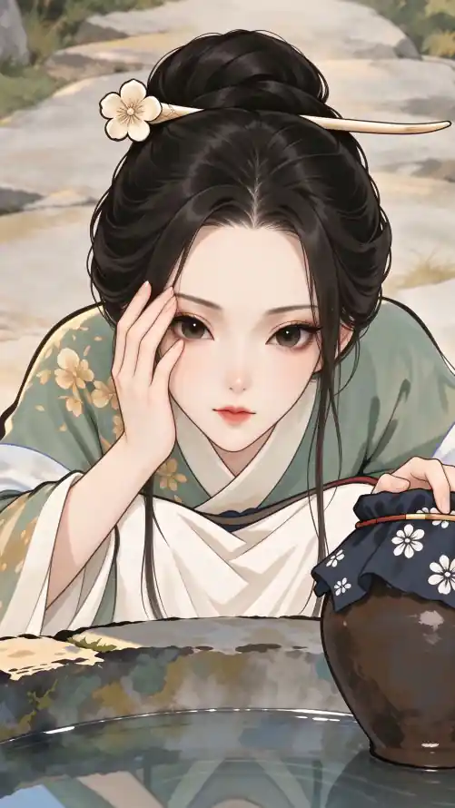 4k托腮壁纸 - 木簪 - 汉服 - 盘发「哲风壁纸」