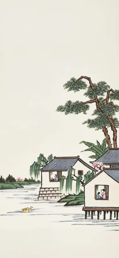 4k国风壁纸 - 垂柳 - 小舟 - 松树「哲风壁纸」