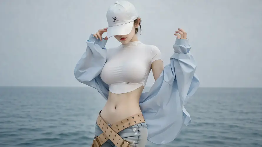 2k写真壁纸-冷调 - 性感-海边「哲风壁纸」