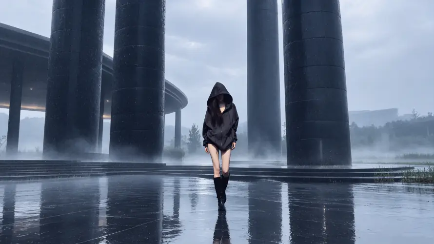 3k倒影壁纸-美女 - 长靴-雨天「哲风壁纸」