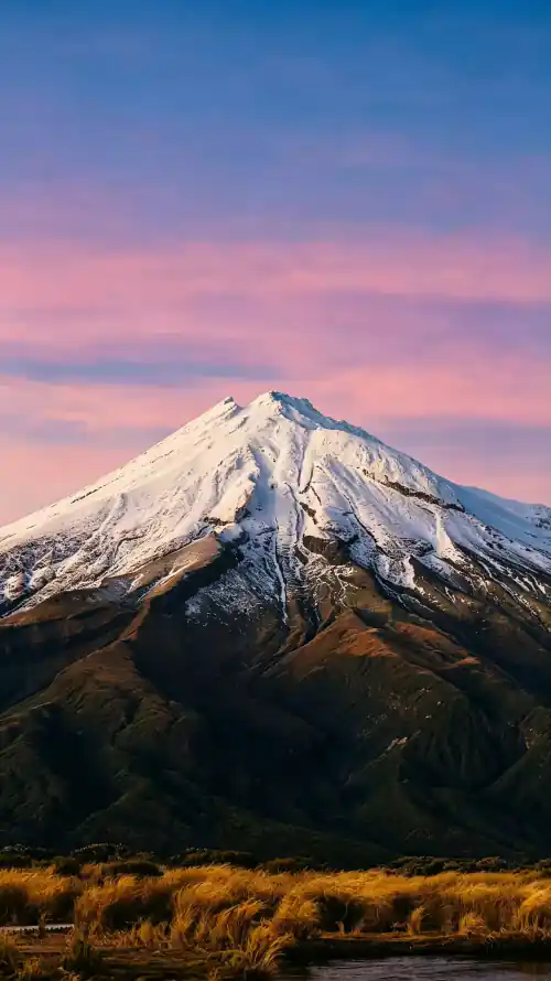 4k晚霞壁纸 - 雪山 - 粉蓝天空 - 自然风景「哲风壁纸」